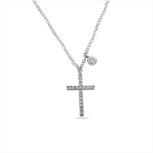 Collier La Délicatesse Croix Diamants 0.09ct en Or Blanc 750 mill. 