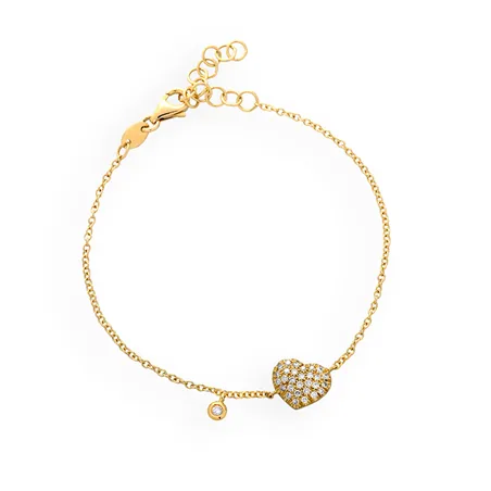 Bracelet La Delicatesse Diamats 0.17ct Motif Cœur en Or Jaune 750 mill.