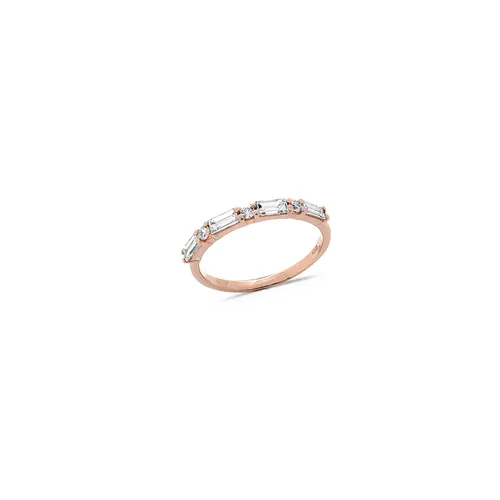 Alliance Demi-Tour Diamants Baguette  et Brillant  en Or Rose 