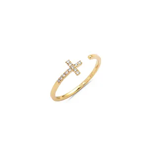 Bague Ouverte Croix Diamants en Or 