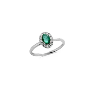 Bague Emeraude entourage Diamants en Or 