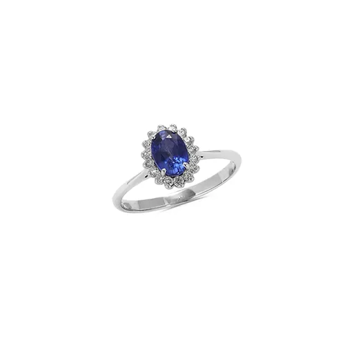 Bague Saphir entourage Diamants en Or