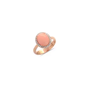 Bague Corail entourage Diamants en Or
