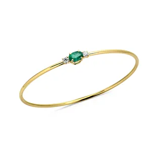 Bracelet Jonc Emeraude Oval et Diamants en Or 
