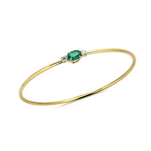 Bracelet Jonc Emeraude Oval et Diamants en Or 