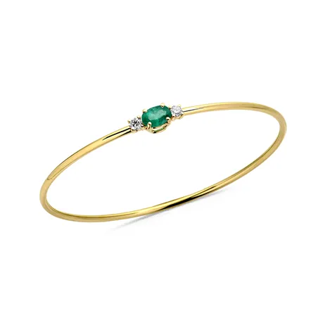 Bracelet Jonc Emeraude Oval et Diamants en Or 