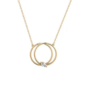 Collier Double Anneaux avec Diamants Navette Or Rose