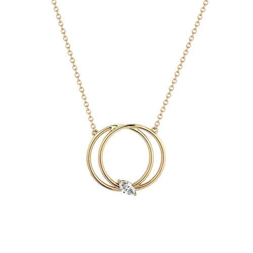 Collier Double Anneaux avec Diamants Navette Or Rose