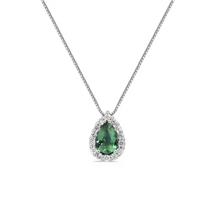 Collier Emeraude entourage Diamants en Or Blanc 