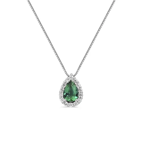 Collier Emeraude entourage Diamants en Or Blanc 