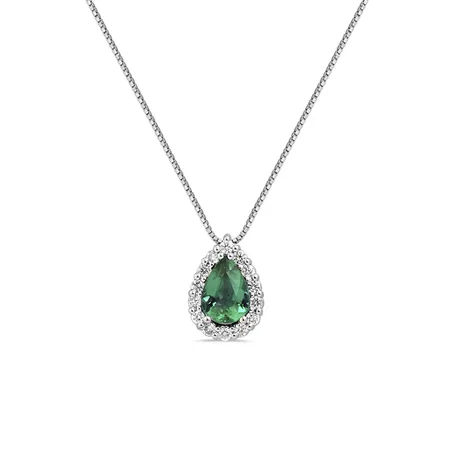 Collier Emeraude entourage Diamants en Or Blanc 