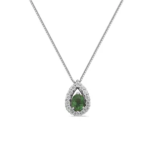 Collier Emeraude entourage Diamants en Or Blanc 