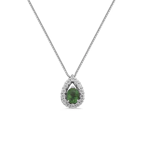 Collier Emeraude entourage Diamants en Or Blanc 
