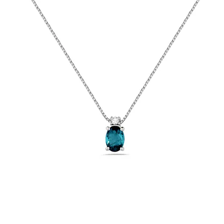 Collier Tourmaline Bleue et Diamant en Or Blanc 