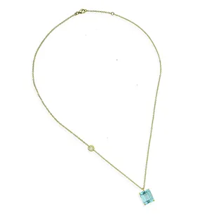 Collier Aigue Marine Octogonale en Or Jaune 