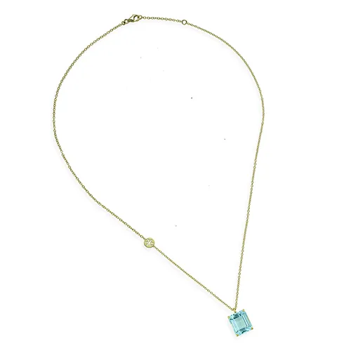 Collier Aigue Marine Octogonale en Or Jaune 