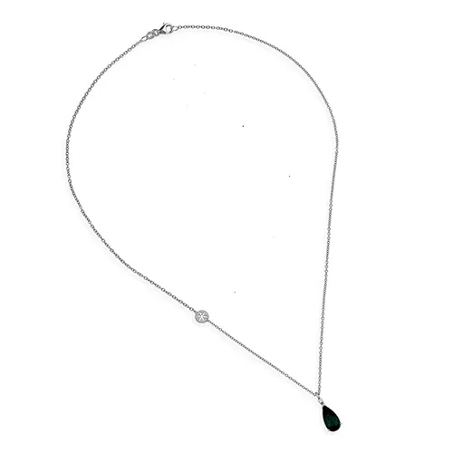 Collier Tourmaline Goutte et Diamant en Or Blanc 