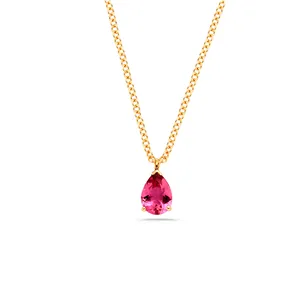 Collier Tourmaline Rose Poire en Or Jaune 