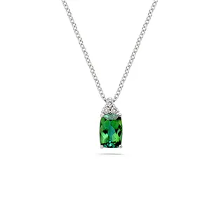 Collier Tourmaline Verte Coussin Rectangulaire et Diamants en Or Blanc 