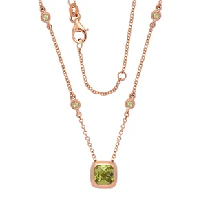 Collier Peridot Coussin en Or Rose 