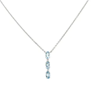 Collier Trilogie Aigue Marine Diamants GSI et Or Blanc 