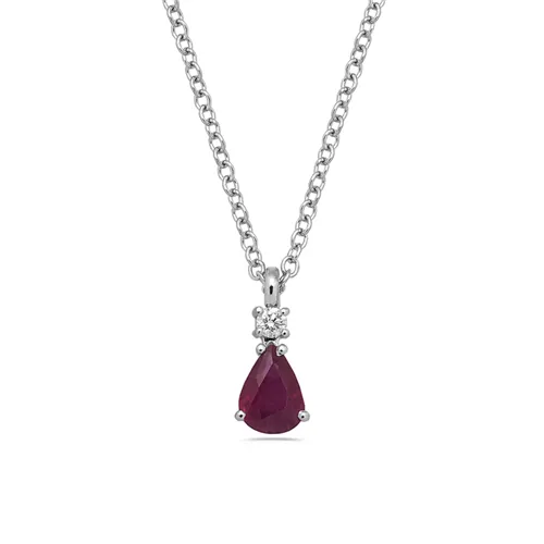 Collier Rubis Forme Poire en Or Blanc 