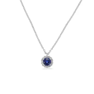 Collier Saphir entourage Diamants en Or Blanc 
