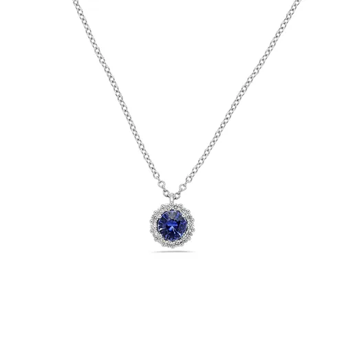 Collier Saphir entourage Diamants en Or Blanc 