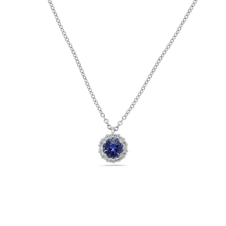 Collier Saphir entourage Diamants en Or Blanc 