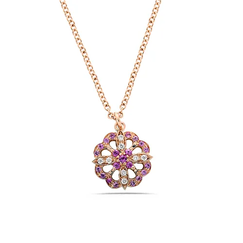 Collier Saphirs Rose et Diamants en Or Rose 