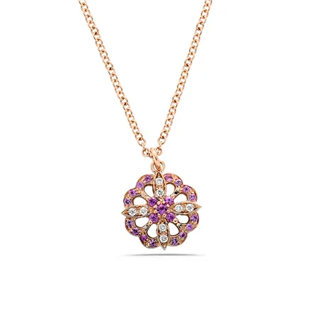 Collier Saphirs Rose et Diamants en Or Rose 