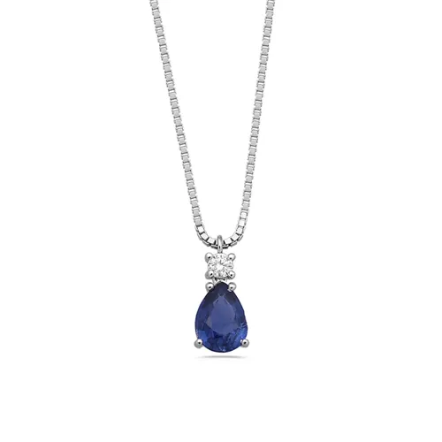 Collier Saphir Poire et Diamant  en Or Blanc 
