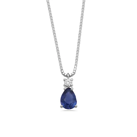 Collier Saphir Poire et Diamant  en Or Blanc 
