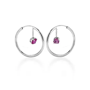 Créoles Tourmalines Rose Pendantes en Or Blanc 