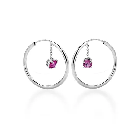 Créoles Tourmalines Rose Pendantes en Or Blanc 