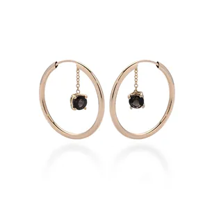 Créoles Quatrz Fumé Pendantes en Or Jaune 