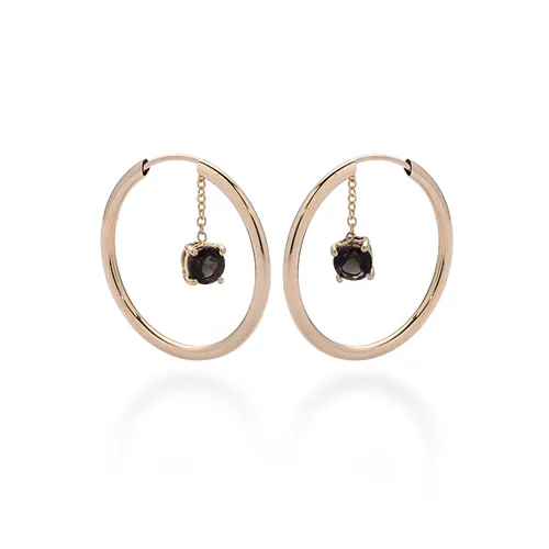 Créoles Quatrz Fumé Pendantes en Or Jaune 