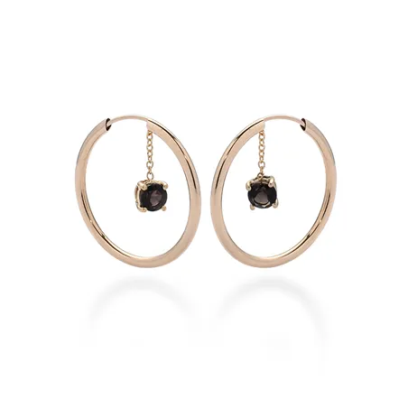 Créoles Quatrz Fumé Pendantes en Or Jaune 