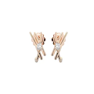 Boucles d'Oreilles Diamants Navettesen Or Rose 