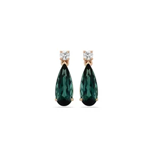 Boucles d' Oreilles Tourmaline Poire et Diamant en Or Rose 