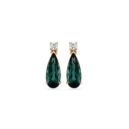Boucles d' Oreilles Tourmaline Poire et Diamant en Or Rose 
