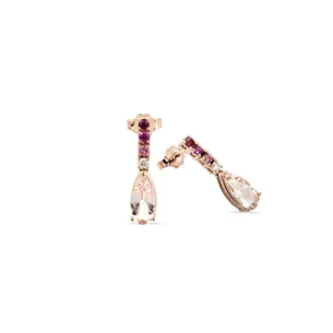 Boucles d'Oreilles Morganite, Tourmaline Rose, Rubiset Diamants en Or Rose 