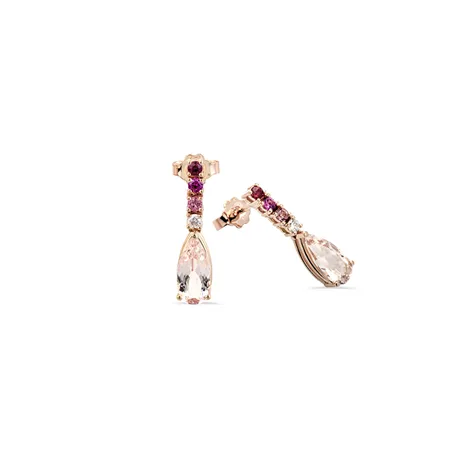 Boucles d'Oreilles Morganite, Tourmaline Rose, Rubiset Diamants en Or Rose 