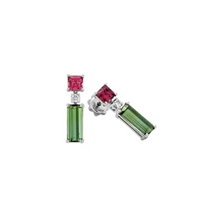 Boucles d Oreilles Tourmaline Rose Or Blanc