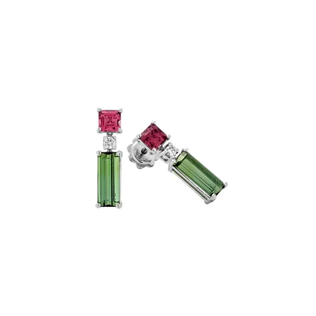 Boucles d Oreilles Tourmaline Rose Or Blanc