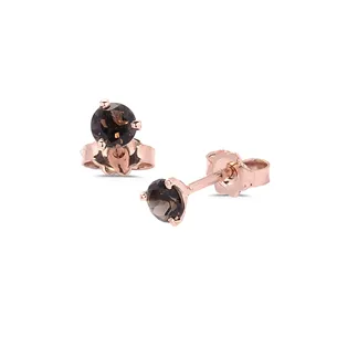Boucles d'Oreilles Quartz FuméOr Rose 