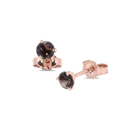 Boucles d'Oreilles Quartz FuméOr Rose 