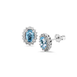 Boucles d'Oreilles Aigue-Marines en Or Blanc 