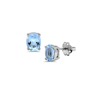 Boucles d'Oreilles Aigue-Marines en Or Blanc 