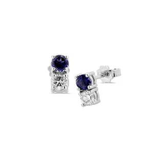 Boucles d'Oreilles Ioliteset Diamants en Or Blanc.